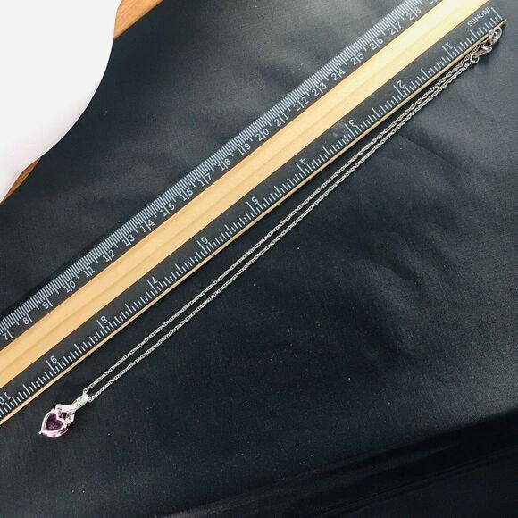 HN Heng Ngai Necklace Pendant Cancer Ribbon Pink Heart CZ Silver Vintage 4410 - Picture 6 of 6